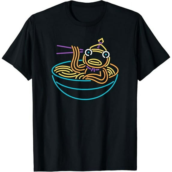 Fortnite Fishstick Neon Ramen Bowl Center Icon T-Shirt, Black Color, Size S
