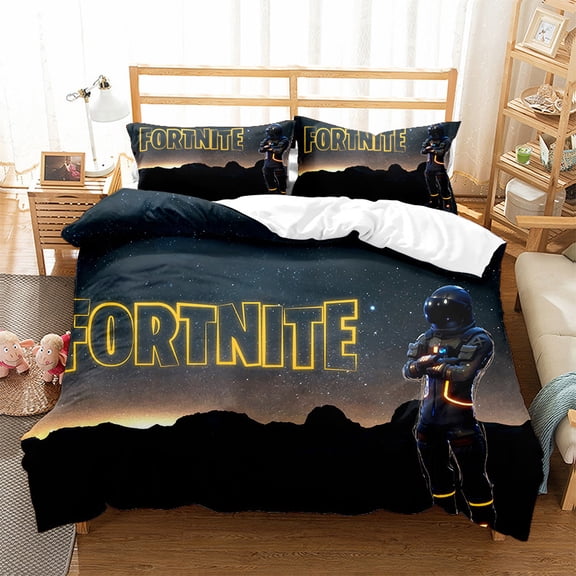 Fortnite Full-size bed 3-piece bedding set, anime 3D printed bedding set, suitable for boys' and girls' bedroom decoration. 1 duvet cover + 2 pillowcases (duvet insert not included).