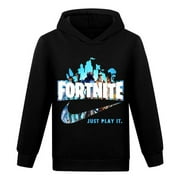 DELANHON Fortnite "Just Play It" Hooded Pullover for Boys Girls Tweens Schoolboys - Cool Gamer Slogan Design Hooded Sweater for Travel Outdoor Gift