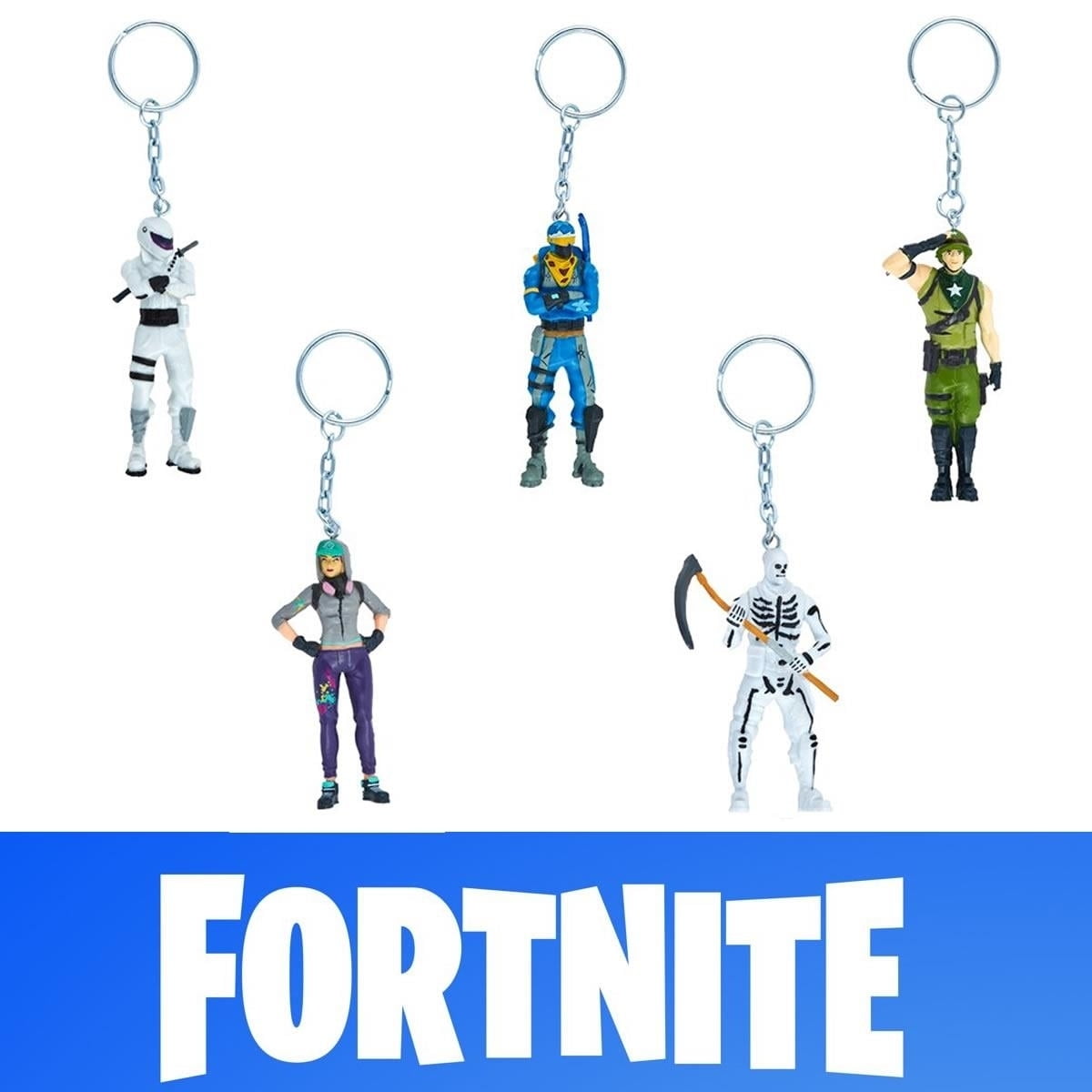 PMI INTERNATIONAL Fortnite Keychains 5pk Overtaker Alpine Ace Munitions Teknique Skull Trooper