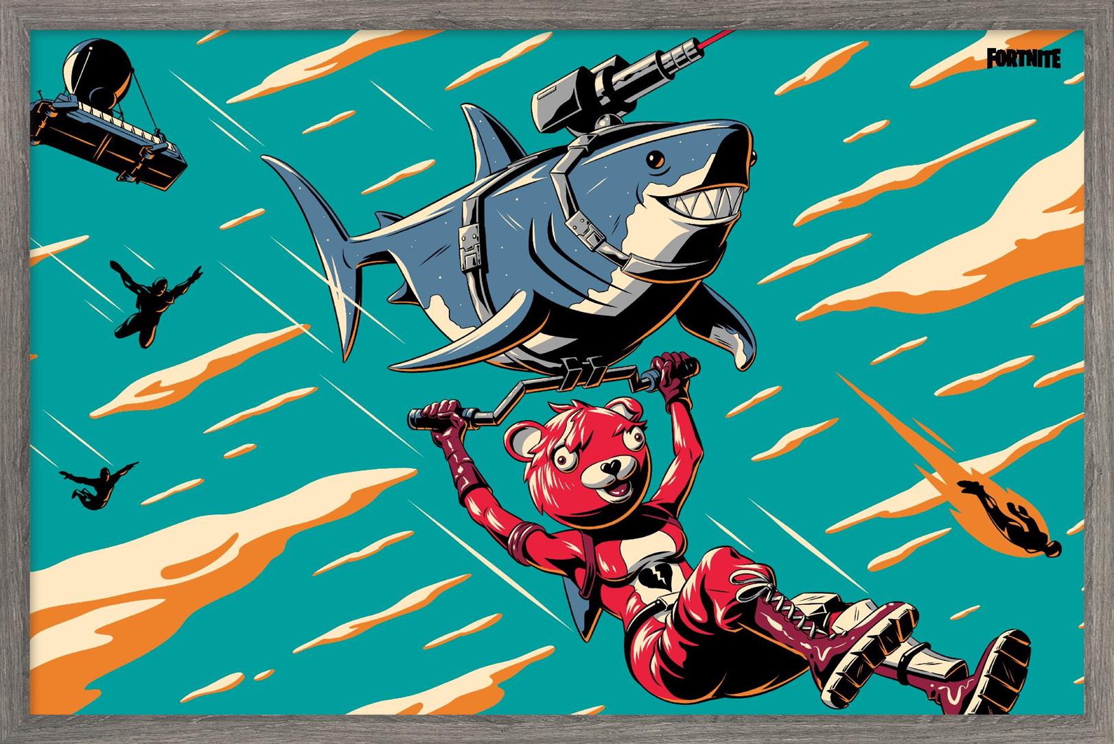 Fortnite - Lazershark Loading Screen Wall Poster, 22.375" x 34", Framed