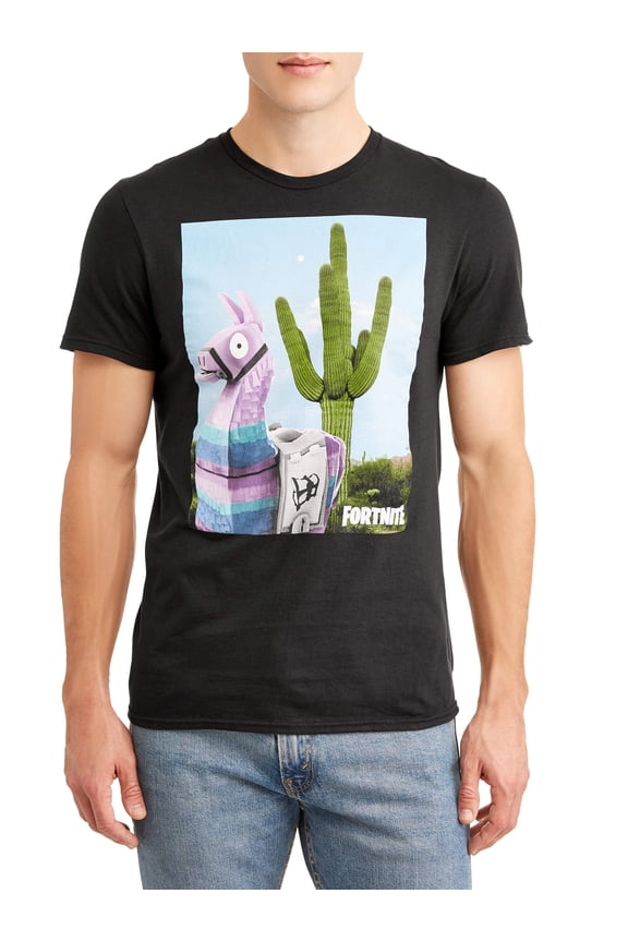 Loot Llama Cactus Black Graphic T-Shirt (2X-Large)