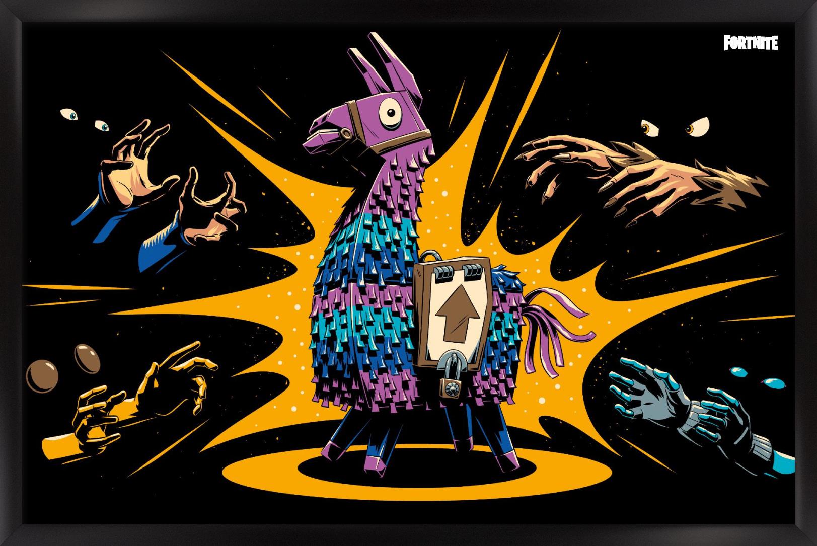 Fortnite - Loot Llama Lama Loading Screen Wall Poster, 14.725" x 22.375", Framed