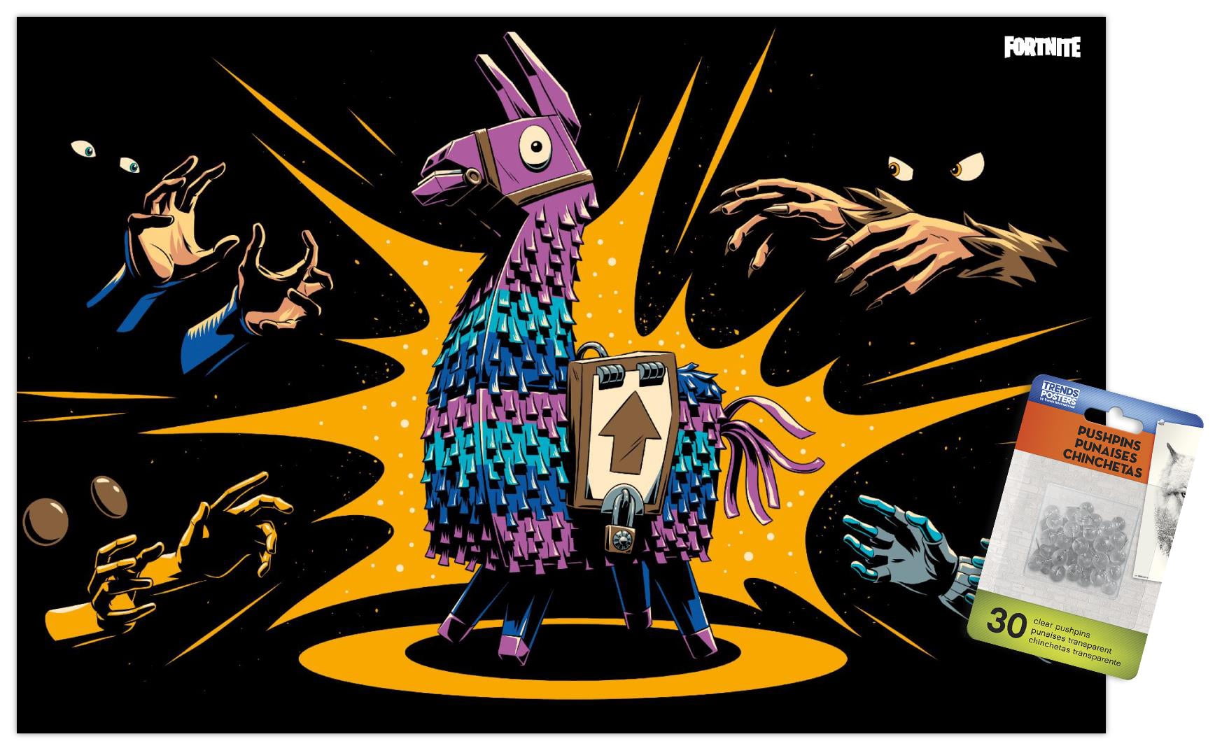 Fortnite - Loot Llama Lama Loading Screen Wall Poster with Push Pins, 14.725" x 22.375"
