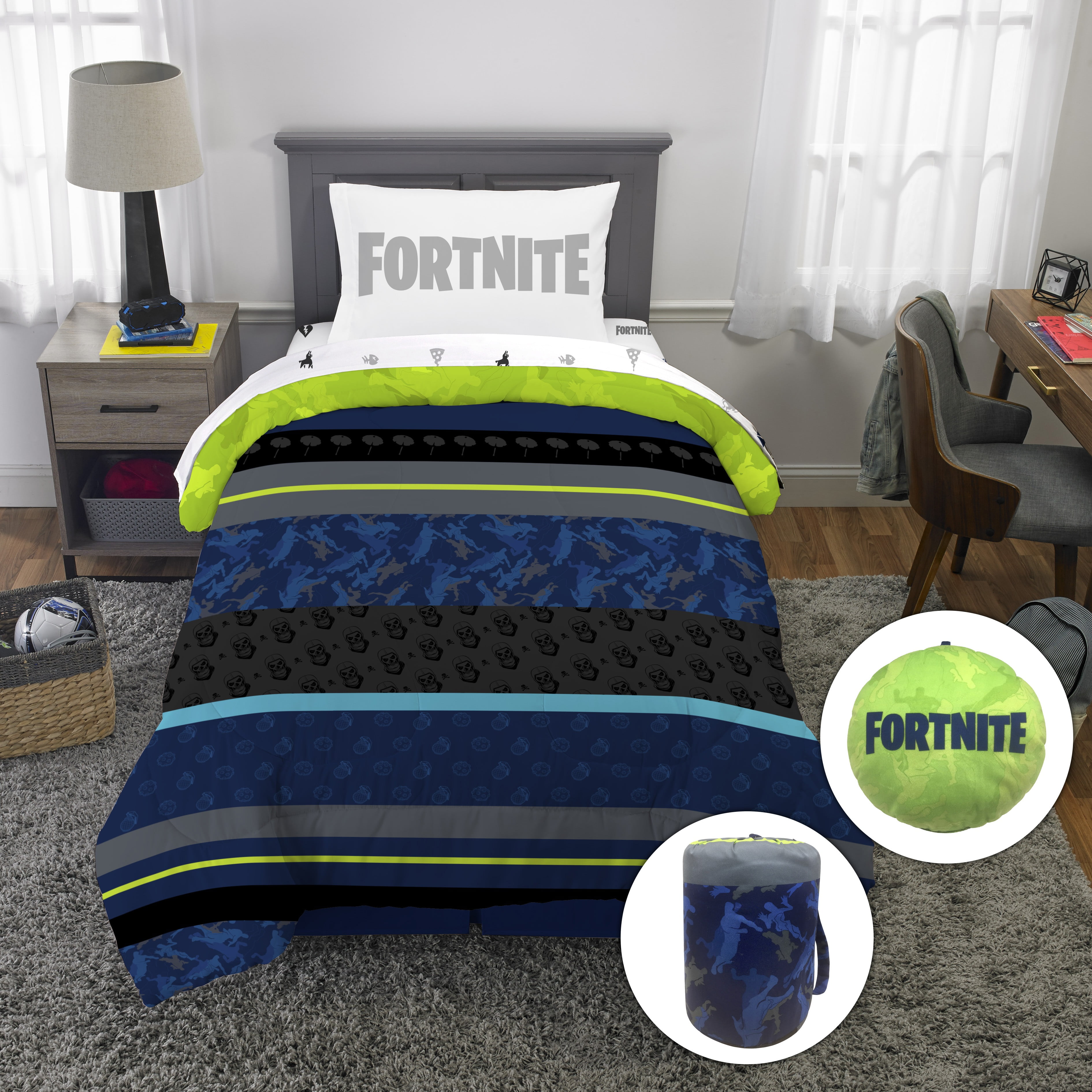 Fortnite 'Neon Stripes' 6 Piece Twin Bed In A Bag, Gaming Bedding