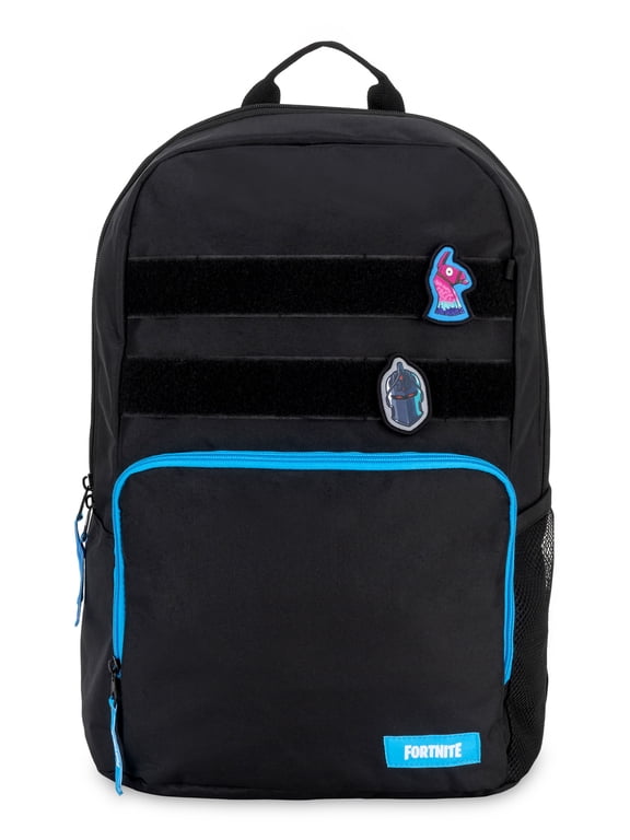 Unisex Amplify Patch Black Backpack with Side Exterior Mesh Pocket