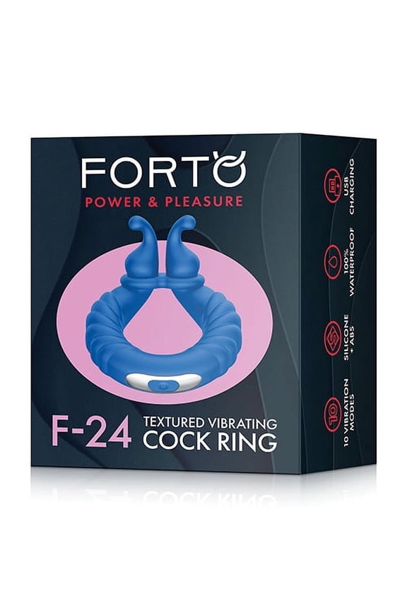 Forto F-24 Textured Vibrating Cock Ring - Blue