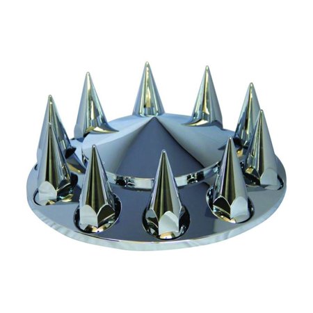 Fortpro Semi Truck Chrome Front Axle Wheel Cone Style Cover Kit Hub Cap w/ 33mm Spike Thread-On Nuts Covers | F247607