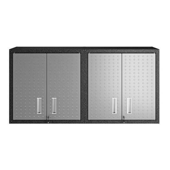 Fortress 30" Floating Textured Metal Garage Cabinet with Adjustable Shelves in Grey - Set of 2