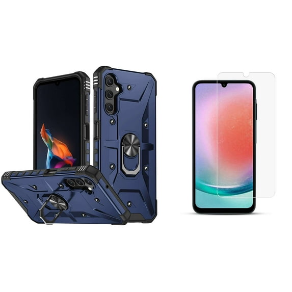 Fortress Rugged Case for Samsung Galaxy A15 5G, Heavy Duty Shockproof Magnetic Kickstand Phone Cover with Tempered Glass Screen Protector - Navy Blue
