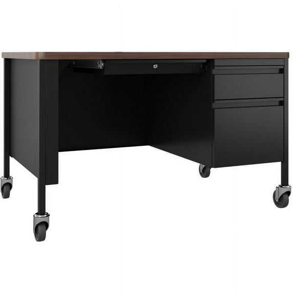 Fortress Series Walnut Top Teachers Desk, Black - 48 x 30 x 29.5 in.