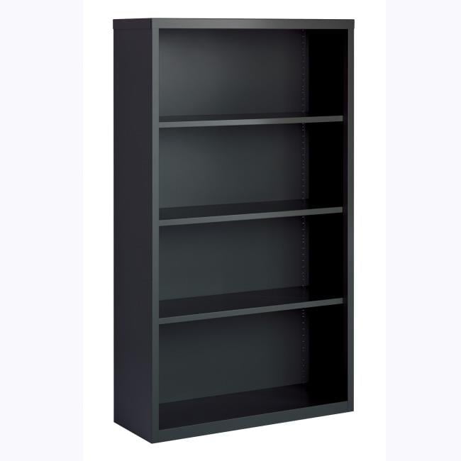 Adjustable White Steel 4-Shelf Bookcase with Cubes