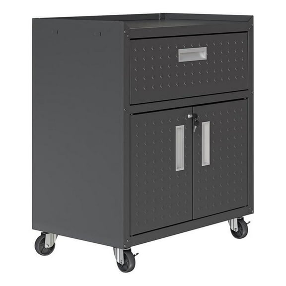 Fortress Textured Metal 31.5" Garage Mobile Cabinet with 1 Full Extension Drawer and 2 Adjustable Shelves y