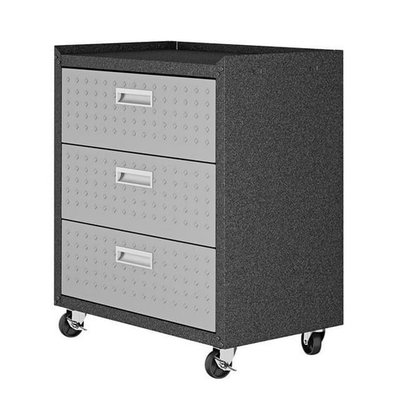 Fortress Textured Metal Garage Mobile Chest with 3 Full Extension Drawers in Grey, 32.1 x 30.3 x 18.2 in.