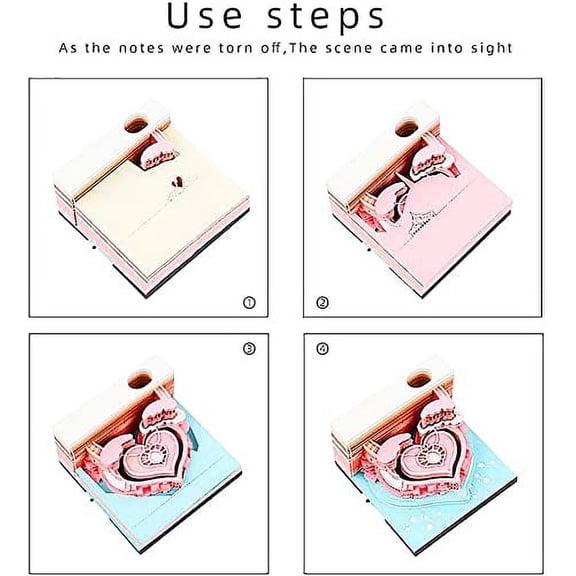 Fortress of Love 3D Paper Art Memo Pads with Light Kawaii Memo Books Convenience Notepads Papers Card Craft Creative DIY Post Notes Gifts for Lover