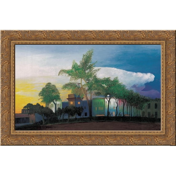 Fortress with Arabs Riding Camels 24x18 Gold Ornate Wood Framed Canvas Art by Tivadar Kosztka Csontvary