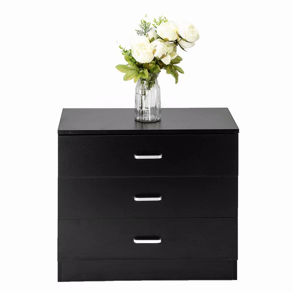 Black MDF 3-Drawer Vertical Dresser with Extra Deep Drawer