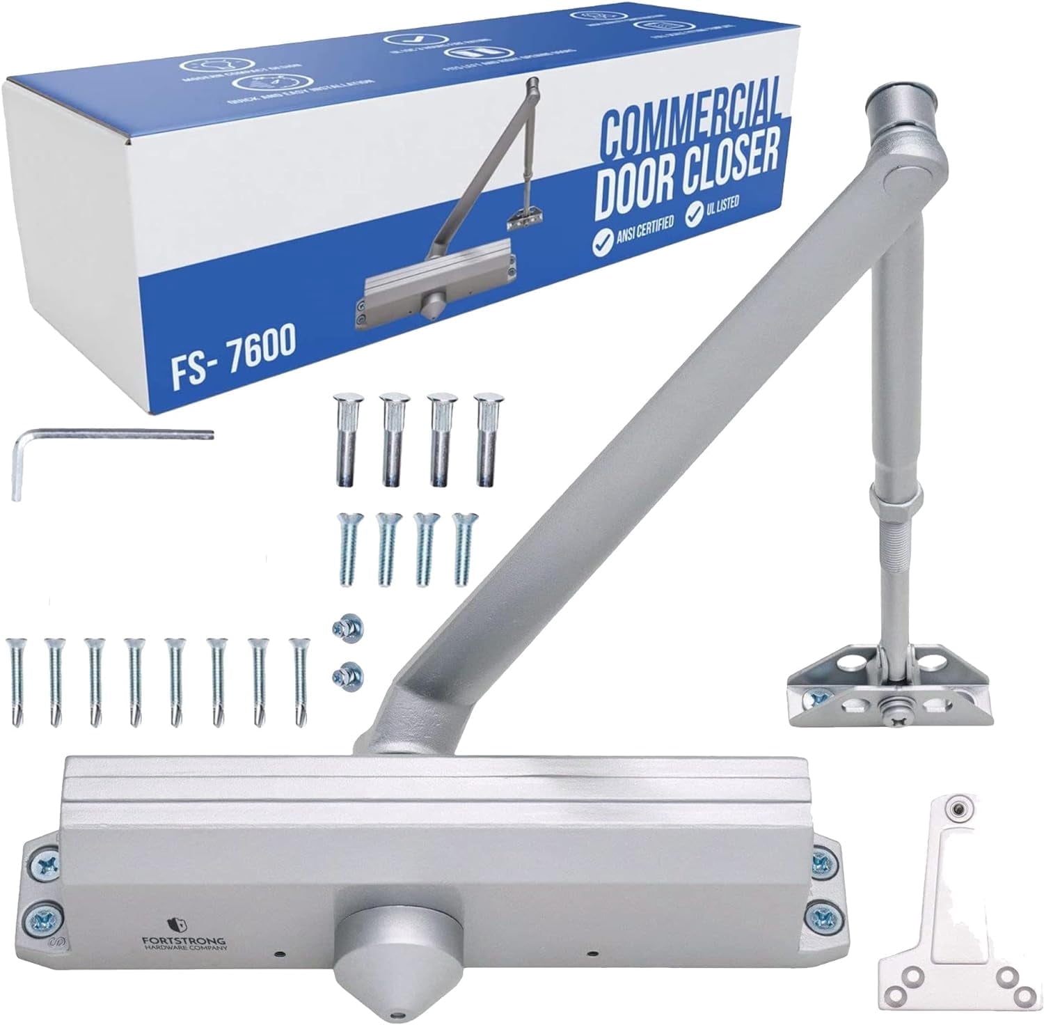 Fortstrong FS-7600 43338-11089, Grade 1 Commercial Door Closer, Hydraulic, Aluminum Silver