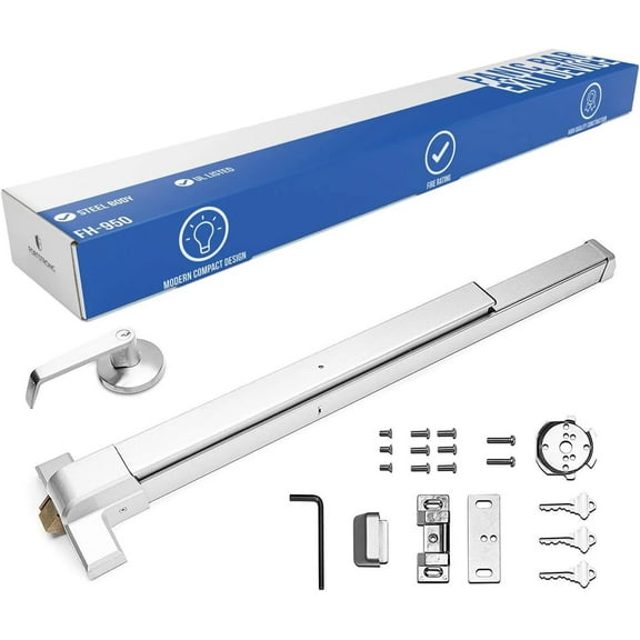 Fortstrong FS Panic Bar with Door Handle - Push Bar for Exit Doors & Locking Lever with Keys - UL Listed Grade 1 - ADA Certified - Detailed Instructions (Silver) - Security
