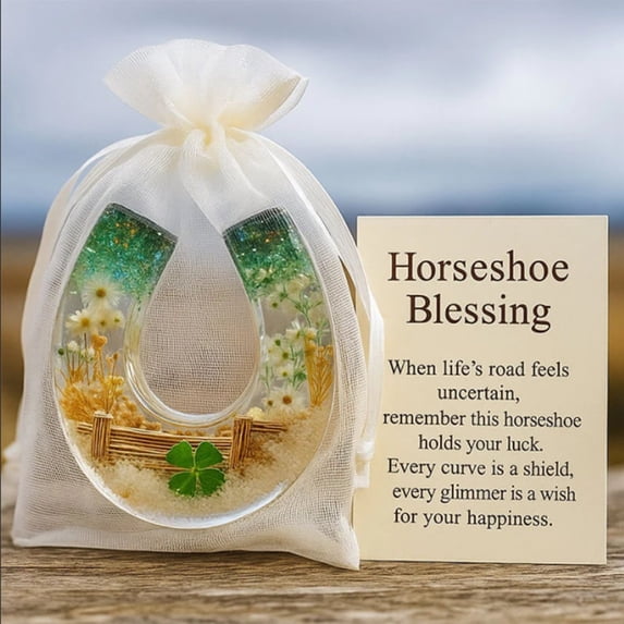 Fortunate Horseshoe Gift Card, Keepsake with Wildflowers, Luck Blessing Poem Charm, for Sympathy Encouragement Gift