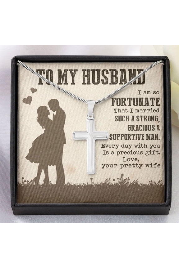 Fortunate That I Married You, Personalized Cross Necklace, Gift For Him