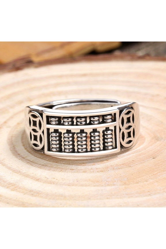 Fortune-Bringing Coin Abacus Ring Abacus Bead Bracelet,Silvery