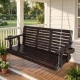thumbnail image 1 of Fortune Candy 3-Seater Wooden Porch Swing with Cup Holders, Heavy Duty 880 lbs, Deep Brown-5ft, 1 of 8