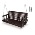 thumbnail image 1 of Fortune Candy 3-Seater Wooden Porch Swing with Cup Holders, Heavy Duty 880 lbs, Deep Brown-5ft, 1 of 7
