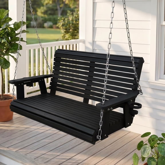 Fortune Candy HDPE Porch Swing with 18/8 Stainless Steel Bolts, Heavy Duty 1200 lbs, for Outdoor, Garden, Yard, Black