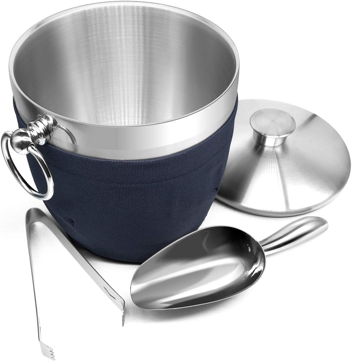 Fortune Candy 2.8 L Double Wall Stainless Steel Ice Bucket, with Tongs, Scoop and Holder, Navy Blue - Walmart.com