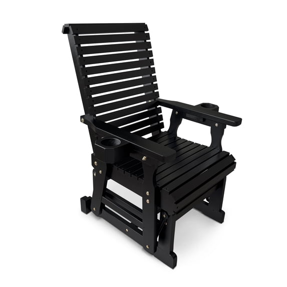 Fortune Candy Wood Patio Glider with Cup Holders and Deep Contoured Seat, for Outdoor, Black