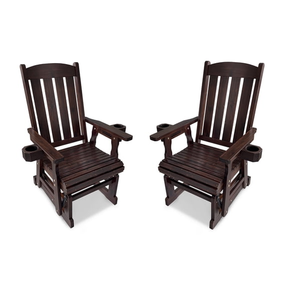 Fortune Candy Wood Patio Glider with High Back and Deep Contoured Seat for 1 Person, for Outdoor Patio Garden Deep, Brown