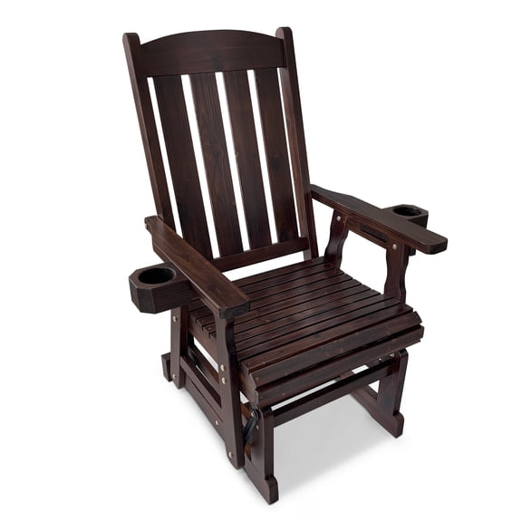 Fortune Candy Wood Patio Glider with High Back and Deep Contoured Seat for 1 Person, for Outdoor Patio Garden, Deep Brown
