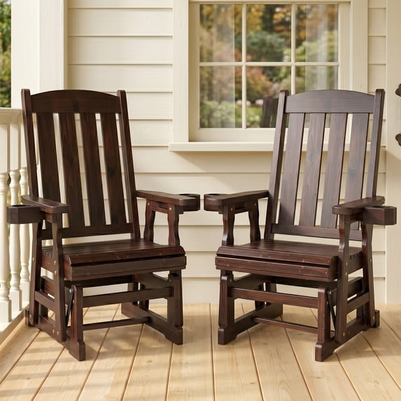 Fortune Candy Wood Patio Glider with High Back and Deep Contoured Seat for 1 Person, for Outdoor Patio Garden Deep, Brown