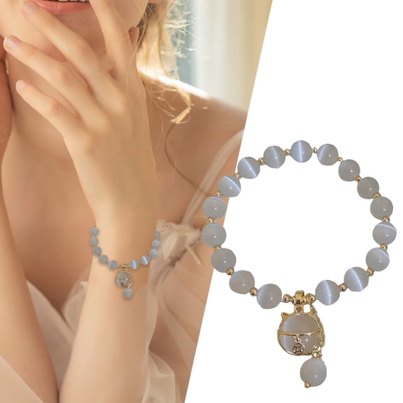 Fortune Cat Bracelet Crystal Cat Bracelet for Women Natural Stone Beaded Bracelet Protection Healing Crystals Gemstones Stretch Cat Bracelet Jewelry Gifts for Good Luck Mother's Day Birthday Gift