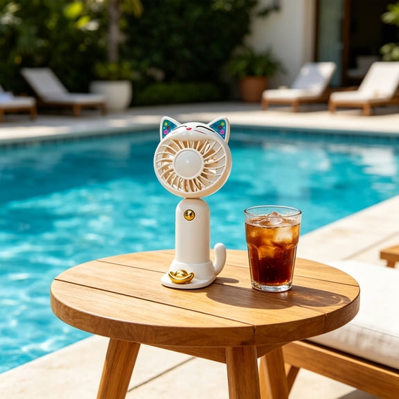 Fortune Cat Handheld Fan – Portable Mini USB Fan With Adorable Lucky Cat Pattern, Long Battery Life & Strong Airflow, Perfect for Personal Cooling at Home or Outdoor