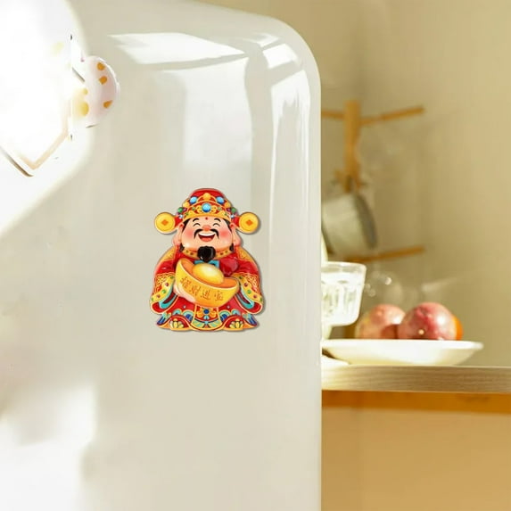 Fortune Cat & Wealth God Rotating Fridge Magnets, Chinese Traditional Auspicious Pattern Refrigerator Magnets, Spinning Lucky Charm Magnetic Decor for Kitchen Office, Oriental Cultural Gift Set