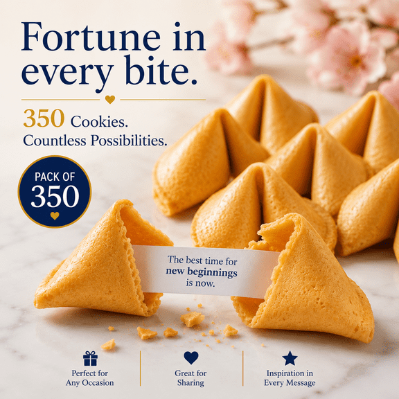 Fortune Cookies Individually Wrapped, 350 Pack, Crispy Vanilla Fortune Cookies for Restaurants, Parties, Events & Takeout