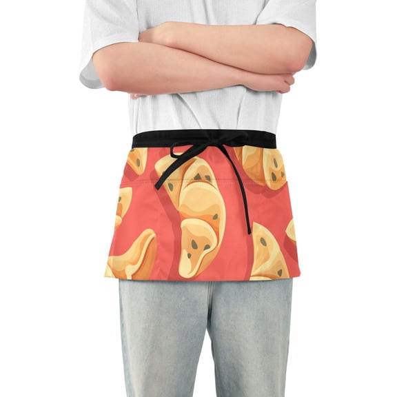 Fortune Cookies Red Waist Apron Adjustable Server Half Apron Kitchen Cooking with 3 Pockets for Men Women