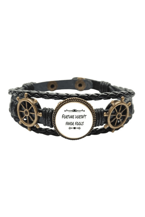 Fortune Doesnot Favor Fools Leather Braided Ocean Bracelet Wristband