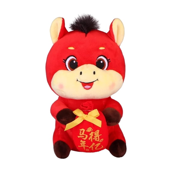 Fortune Horse Plush Doll 2026 – 11.8in Sitting Chinese New Year Decoration with Fortune Bag, Zodiac Figure for Home & Office (L)