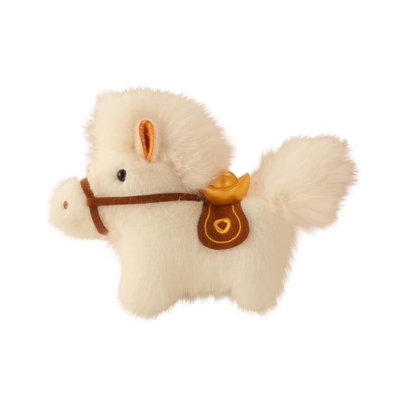 Fortune Pony Plush Toy, Gold Ingot Horse Stuffed Animal for Good Luck, Chinese New Year Mascot Plushie for Wealth Decoration and Festive Gift(White)