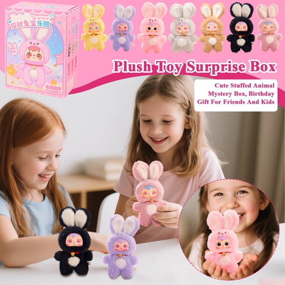 Fortune Rabbit Plush Blind Box, Kawaii Animal Series, 1 PCS Adorable Collectible Mystery Plush toys, Cute Soft Stuffed Figures Birthday Gifts for Kids Adults (1 of 7 Possible Styles)