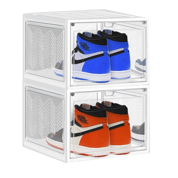 Fortune Shoe Organizers and storage Bins Boxes fits for Men & Women Sneakers US Size Up to 13, Stackable Beyond 15 Layers, Max Compression Force up to 100 LBS, Set of 2 Pack (White)