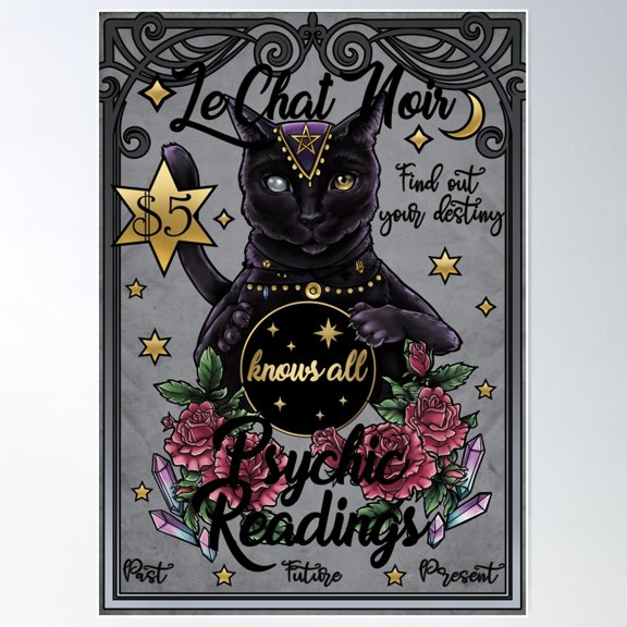 Fortune Teller Black Cat Poster Wall Art, Modern Wall Decor For Living Room Bedroom, 16x24 UNFRAMED