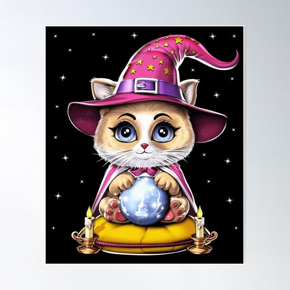 Fortune Teller Cat With Crystal Ball Poster Wall Art, Modern Wall Decor For Living Room Bedroom, 24x36 UNFRAMED