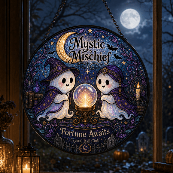 Fortune Teller Decor Halloween Window Hanging Suncatcher Crystal Ball Ghost