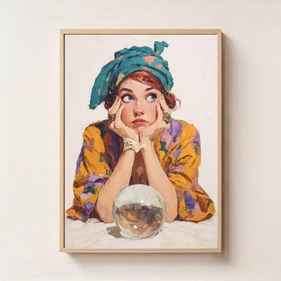 Fortune Teller Wall Art Quirky Crystal Ball Psychic Decor, Unframed Paper Poster 11x14in