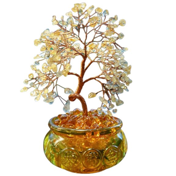 Fortune tree ornaments,Crystal Lucky Stones Tree Citrine Money Tree Ornament Lucky Tree Home Creative Wine Cabinet Living Room Living Room TV Cabinet Fortune Tree Gemstone Tree