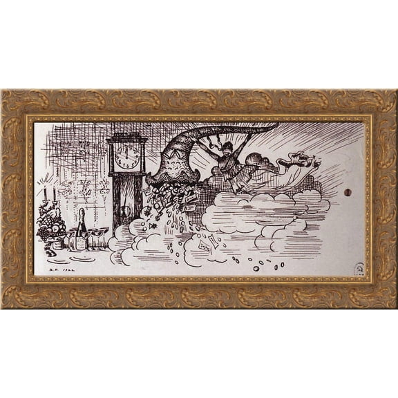 Fortune with cornucopia (Outro) 24x14 Gold Ornate Wood Framed Canvas Art by Boris Kustodiev